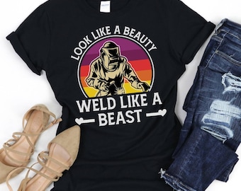 Camisa feminina de soldador, camisas engraçadas de soldador. PRESENTE PARA Soldador, Camiseta de Soldagem, Soldador de Pipeline, Aprendizagem de Soldagem, Metalúrgico, Soldas para Meninas
