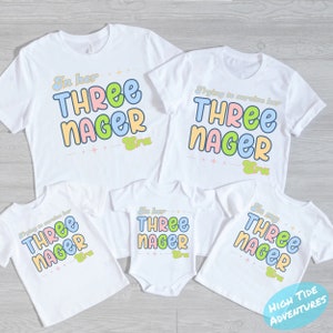 Retro Matching Birthday Shirts, Three, Third Birthday, Threenager, 3rd Birthday Party Shirts, threenager birthday, Threenager Retro, funny