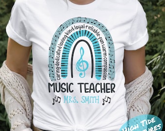 Custom Name Teacher Shirt, Personalized Teacher Shirt, Custom Teacher Shirt, Gift for Teacher Music Notes Teacher Shirt Teacher Appreciation