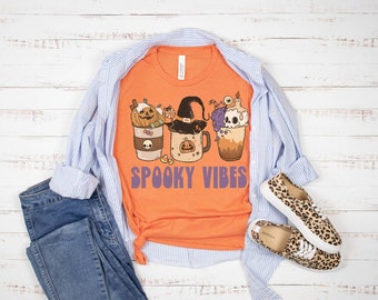 Halloween Doodles Vintage Halloween Shirt Fall Apparel Witchy Clothing Witchy Clothes Fall T-Shirt Short Sleeve Halloween Vintage Tshirt