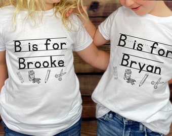 Kids Back to School Shirt, Personalized Kids Name Shirt, First Day of School Shirt, School Kids Shirt, Custom Alphabet Shirt, Students Shirt