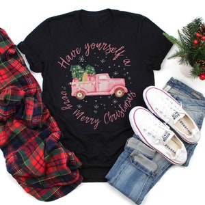 Ladies Merry Christmas Shirt, Women Christmas Shirts, Cute Christmas Trees Shirt, Womens Holiday Shirt, Christmas Truck, Christmas Tree