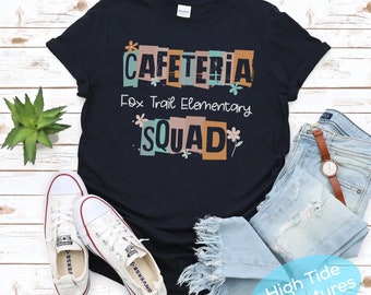 Camisas de la tripulación de la cafetería, camisa del equipo de almuerzo escolar a juego, camisa personalizada de las señoras del almuerzo camiseta del trabajador de la cafetería camisa de la dama del almuerzo de regreso a la escuela
