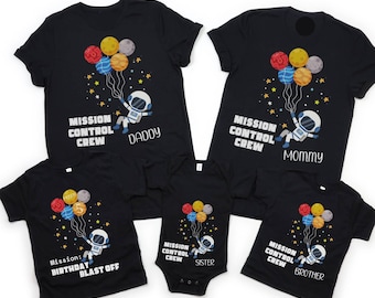 Outer Space Birthday Shirts for Family - 4 & out of this world, 3 is a blast, two the moon, 1st trip around sun, houston we have, astronaut