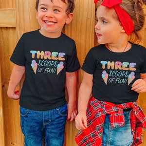 Three scoops of fun ice cream girls 3rd birthday shirt, 3rd birthday party, ice cream shirt, ice cream birthday, ice cream Birthday party