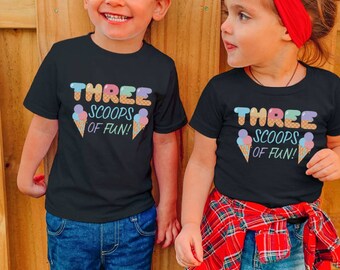 Three scoops of fun ice cream girls 3rd birthday shirt, 3rd birthday party, ice cream shirt, ice cream birthday, ice cream Birthday party