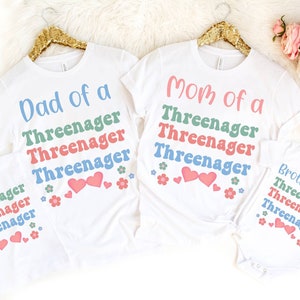 Retro Matching Birthday Shirts, Three, Third Birthday, Threenager, 3rd Birthday Party Shirts, threenager birthday, Threenager Retro, funny