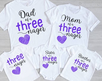 Matching Family Birthday Shirts, Threenager Toddler Tee, Cute Toddler Birthday Shirt, 3 year old Birthday Party Shirt, Cool Toddler Shirt