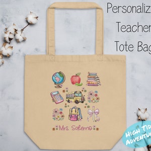 Cadeau de remerciement pour enseignant Sac fourre-tout en toile Cadeau personnalisé pour enseignant cartable d'école personnalisé Cadeau pour enseignant fourre-tout réutilisable
