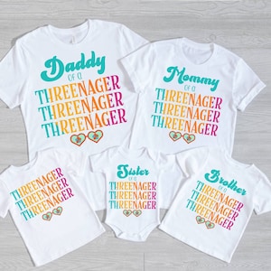 Retro Matching Birthday Shirts, Three, Third Birthday, Threenager, 3rd Birthday Party Shirts, threenager birthday, Threenager Retro, funny