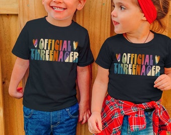 Threenager Toddler Tee, Cute Retro Toddler Birthday, Graphic Tee for Three Year Old, 3 year old Birthday Party Shirt, Cool Toddler Shirt