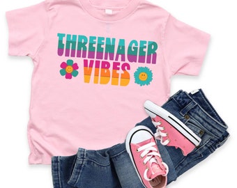 Threenager Retro Toddler Tee, Cute Toddler Birthday Shirt, Graphic Tee for Three Year Old, 3 year old Birthday Party Shirt, Cool Toddler