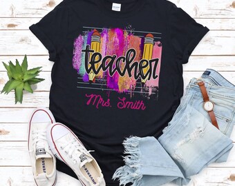 Personalisiertes Lehrer-Shirt, Lehrer-Team-Shirts, personalisiertes Schul-T-Shirt, Lehrer-Geschenk, kundenspezifisches Namens-Lehrer-Shirt, Elementarlehrer-Shirt