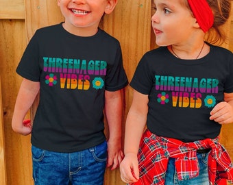 Threenager Retro Toddler Tee, Cute Toddler Birthday Shirt, Graphic Tee for Three Year Old, 3 year old Birthday Party Shirt, Cool Toddler