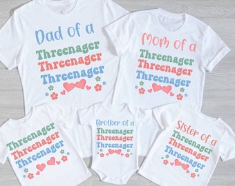 Matching Family Birthday Shirts, Threenager Toddler Tee, Cute Toddler Birthday Shirt, 3 year old Birthday Party Shirt, Cool Toddler Shirt