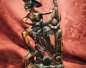 1950s MCM Philippine Kamagong Wood Fisherman Statue Carved Ironwood