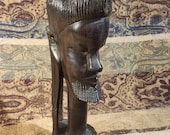 Vintage Hand-Carved African Sculpture of a Man's Head