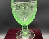 Vintage Sandwich Green Water Goblet by Indiana Glass