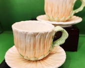 Vintage Set of Two Bombay Orange Gerber Daisy Cups and Saucers - 1994