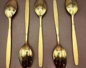 Set of Five (5) Teaspoons - Viners of Sheffield Golden Firense (Gold Electroplate)