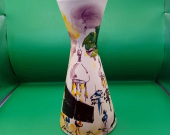 Vintage Italian Street Scene Art Deco Vase from the 1960s