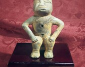 Vintage Pre Columbian Style Clay Whistle Figurine Seated Effigy Art Study