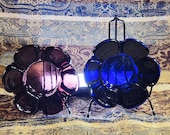 Vintage Czech SKLO Union Glass – Set of 2 Cobalt Blue & Amethyst Small Trays