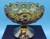 Vintage L.E. Smith Moon and Stars in Amber Candy / Compote Dish - 1960's