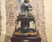 Vintage 8” Taiwanese Resin Shakyamuni Buddha Statue on Openwork Lotus Throne