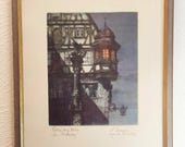 Signed German Travel Etching Entitled "Rothenburg Fenster am Marketplatz" by Horst Rosemann 1960's