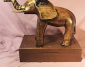 Vintage Hand-Carved Wooden Elephant Statue with Trunk Up - 9.5" Tall