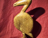 Hand Carved Pelican Wood Sculpture
