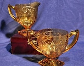 Creamer and Open Sugar Bowl set - Indiana Glass Daisy Amber Pattern - 1940's