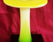 Retro Vintage Murano Glass Yellow Green and Black Stretch Mushroom Vase
