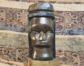 Vintage Hand Carved Mahogany Wood Jamaican Totem Statue - 1970s