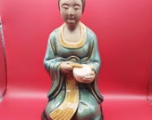 Vintage Chinese Mudman Statue of Woman Holding A Drum