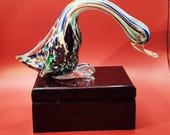 Vintage MCM Hand Blown Multi-Color Sommerso Art Glass Sculpture of a Swan