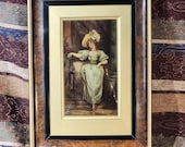 Antique Framed Original Crystoleum Oil Painting Entitled "Portrait of a Fashionable Lady" After Hermann Vogler