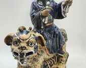Vintage Chinese Mudman Scholar on a Foo Dog mount