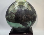 After Galle' Cameo Translucent Green Glass with Scenic Landscape