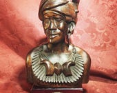 Vintage Hand Carved Wooden Ifugao Filipino Igorot Bust Male Chief Statue 10.5 in