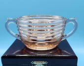 Vintage MCM Manhattan Pink Open Sugar Bowl with 2 Handles by Anchor Hocking - 1940's