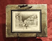 Bourbon Street New Orleans Sketched Print Mounted on Antique Slate by Don Davey 1980