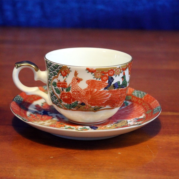 Imari Peacock pattern Tea Cup and Saucer set by Arita Japanese China - Gumps