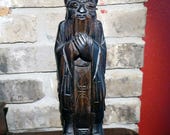 Vintage Immortal Chinese Buddhist Wiseman Wooden Statue