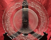 Vintage KIG Malaysia Fleur De Lis pattern 12 inch clear glass platter - 1970s