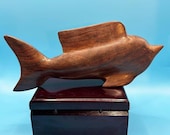 Ironstone Hand Carved Wooden Dolphin Sculpture