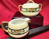Hand Painted R & S Tillowitz Silesia Sugar Bowl and Creamer painted in art deco style - 1930's