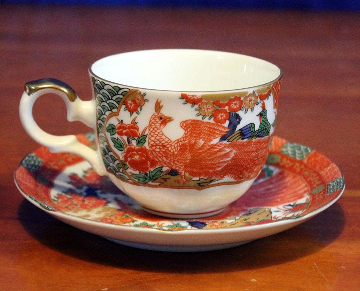 Imari Peacock pattern Tea Cup and Saucer set by Arita Japanese China - Gumps