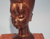 Vintage Hand Carved African Wood Bust of a Woman